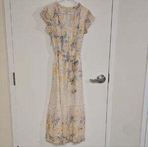Joie Floral Maxi Chiffon Dress with Ruffle Cap Sleeves